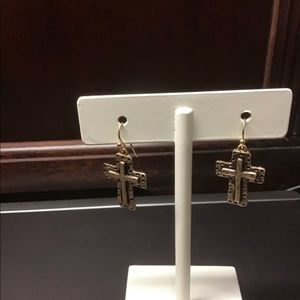 Cross Earrings/ Metal has “hammered” look